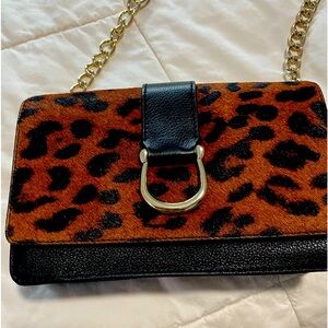 Talbots leather crossbody leopard print purse